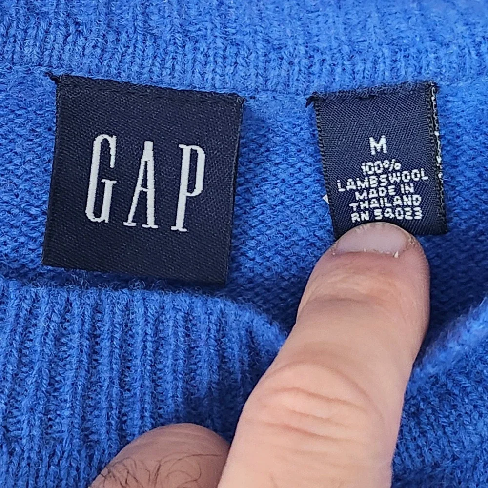 Vintage 90s GAP 100% Lambswool Sweater Cobalt Blue Crewneck Knit Pullover Y2K M